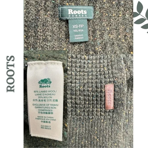 Roots Women’s Wool Blend Waffle Knit Green Long Sleeve Sweater Extra Small - Picture 7 of 7